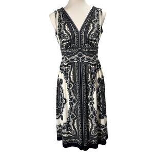 Dressbarn Y2K A-line Dress Stretch Sleeveless Paisley Print Knee-Length Size 4